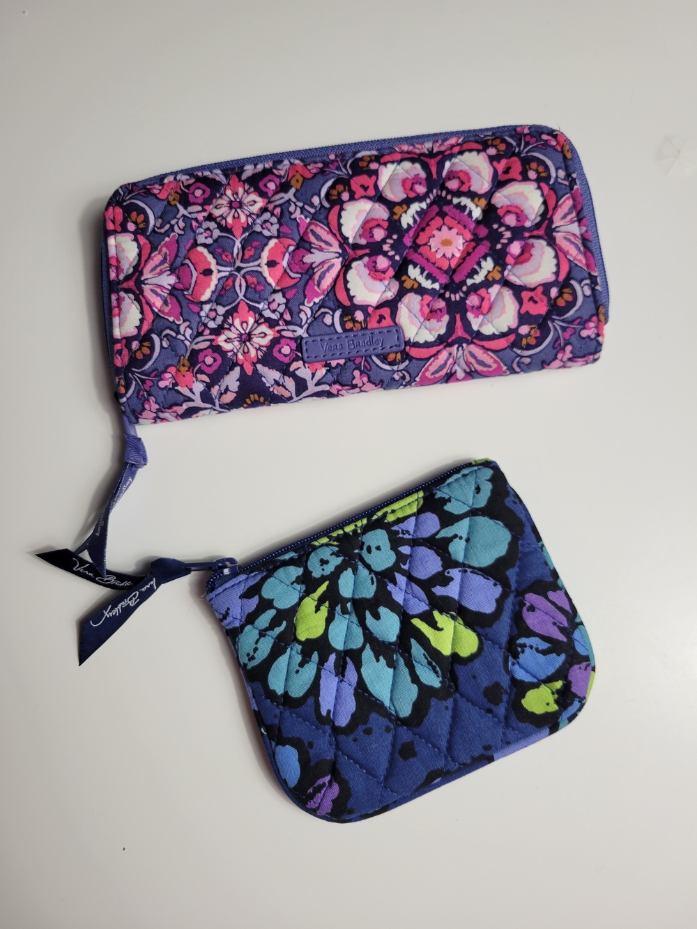Vera Bradley Purple Floral Zip Wallet and Coin Pouch Set